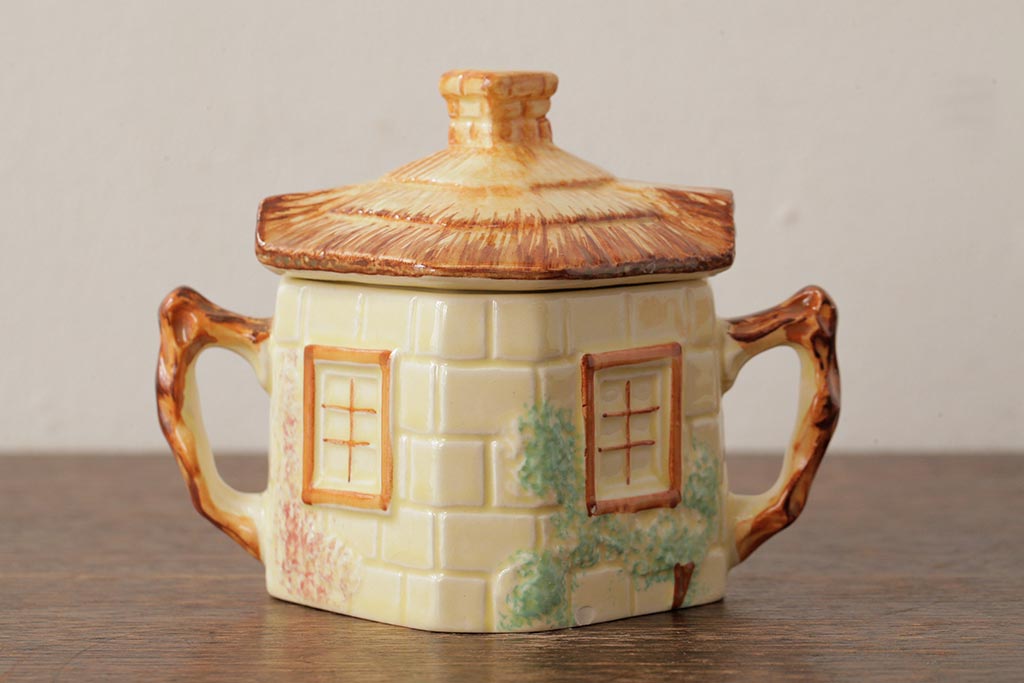 ヴィンテージ雑貨　イギリス　Keele St. Pottery(KSP)　COTTAGEWARE(コテージウェア)　ミルクジャグ&シュガーポット(クリーマー、ビンテージ)(R-037819)