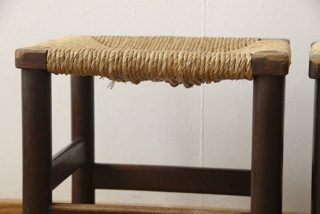 ヴィンテージ家具　松本民芸家具　初期モデル　ラッシ座面がおしゃれなスツール2脚セット(チェア、椅子、ビンテージ)(R-058972)