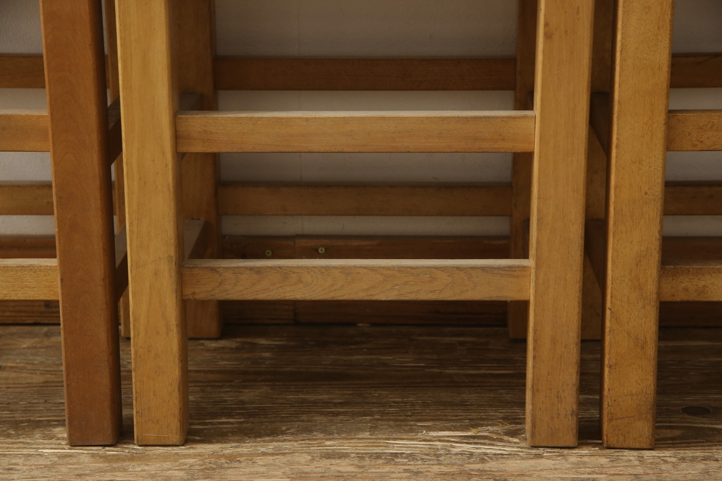ヴィンテージ　松本民芸家具　初期モデル　ラッシ座面がおしゃれ!素朴な木肌が味わい深いスツール3脚セット(チェア、椅子、ビンテージ)(R-058973)