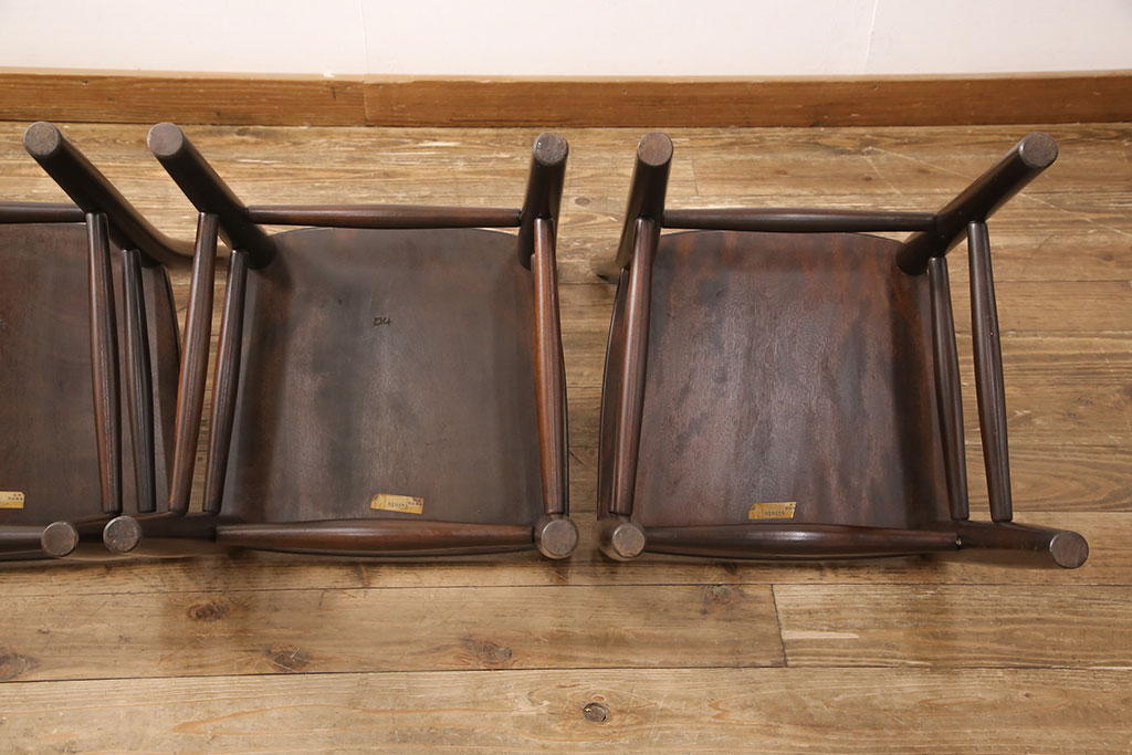中古　松本民芸家具　シンプルでシックなダイニングチェア4脚セット(イス、椅子)(R-048203)