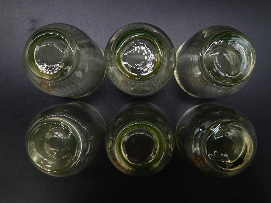 大正～昭和初期　当時物　ウランガラス　独特な色味が魅力のグラス6客セット(コップ、硝子、和ガラス)(R-082802)