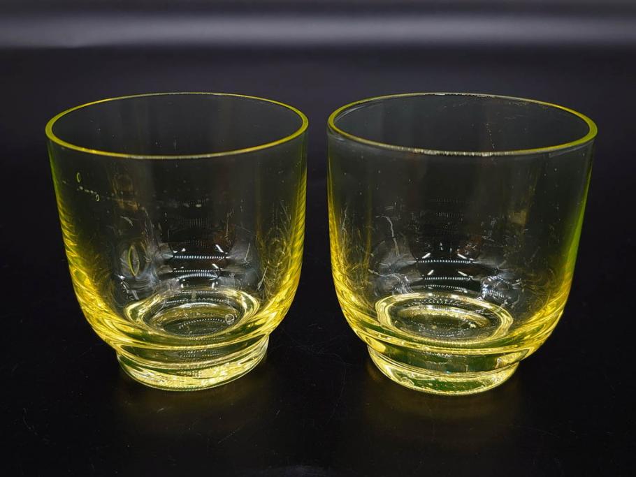 大正～昭和初期　当時物　ウランガラス　独特な色味が魅力のグラス6客セット(コップ、硝子、和ガラス)(R-082802)