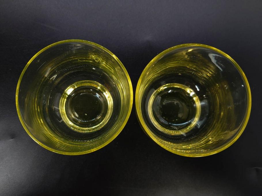 大正～昭和初期　当時物　ウランガラス　独特な色味が魅力のグラス6客セット(コップ、硝子、和ガラス)(R-082802)