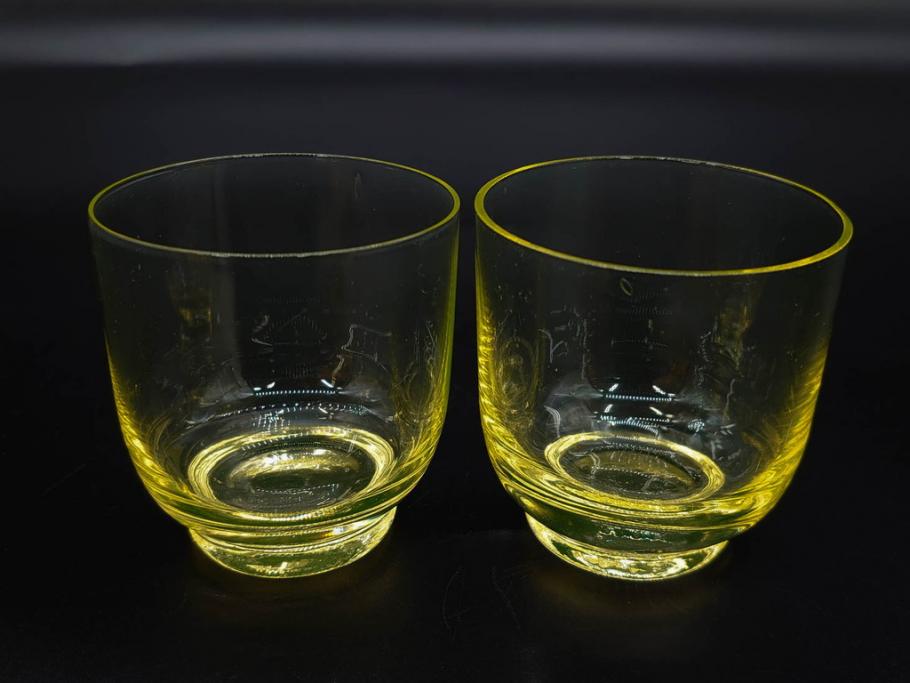 大正～昭和初期　当時物　ウランガラス　独特な色味が魅力のグラス6客セット(コップ、硝子、和ガラス)(R-082802)