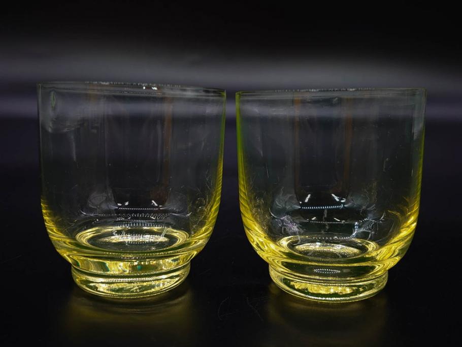 大正～昭和初期　当時物　ウランガラス　独特な色味が魅力のグラス6客セット(コップ、硝子、和ガラス)(R-082802)