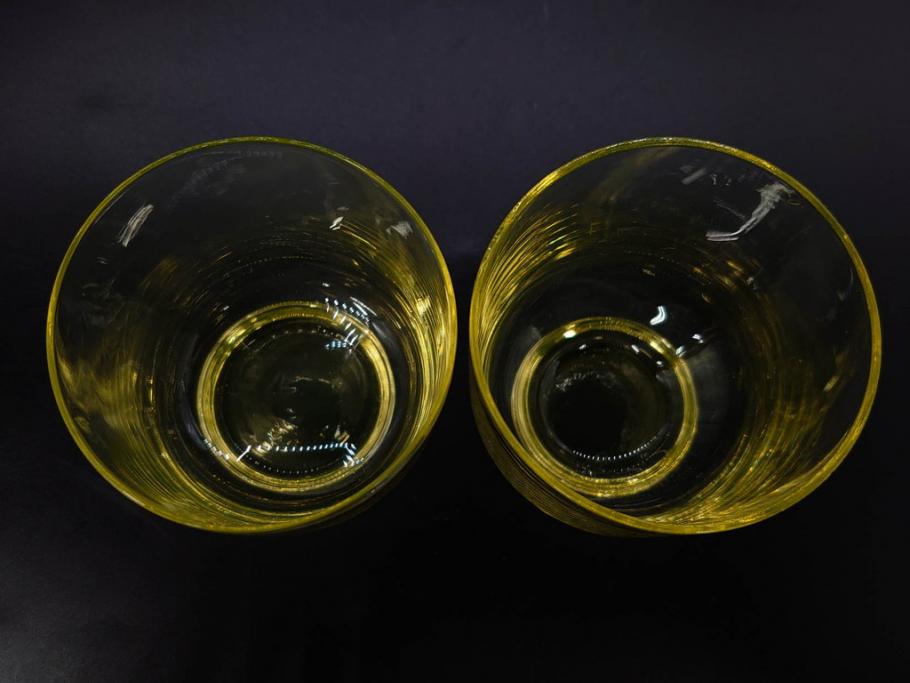 大正～昭和初期　当時物　ウランガラス　独特な色味が魅力のグラス6客セット(コップ、硝子、和ガラス)(R-082802)
