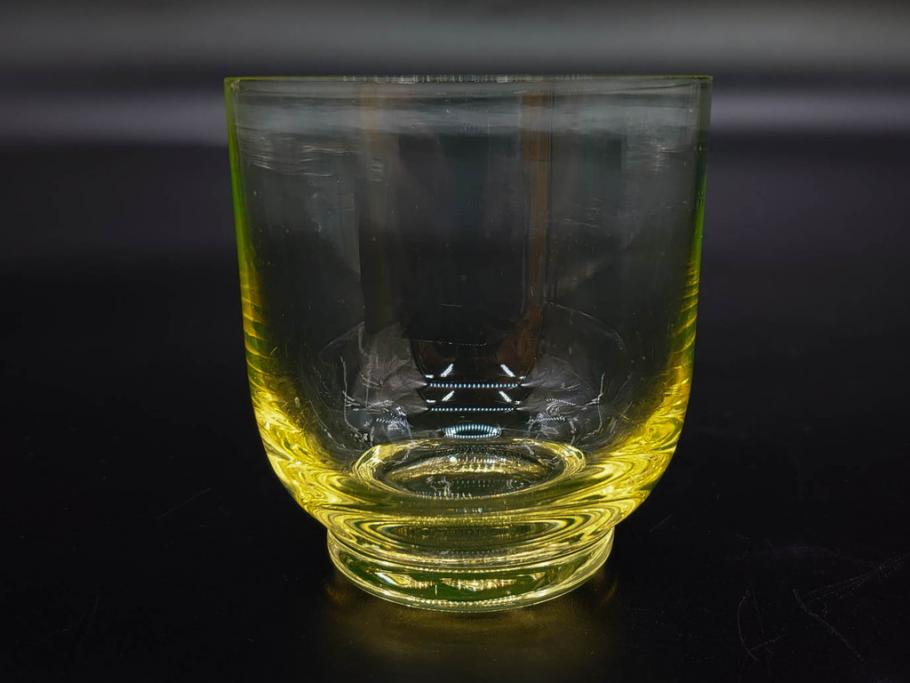 大正～昭和初期　当時物　ウランガラス　独特な色味が魅力のグラス6客セット(コップ、硝子、和ガラス)(R-082802)