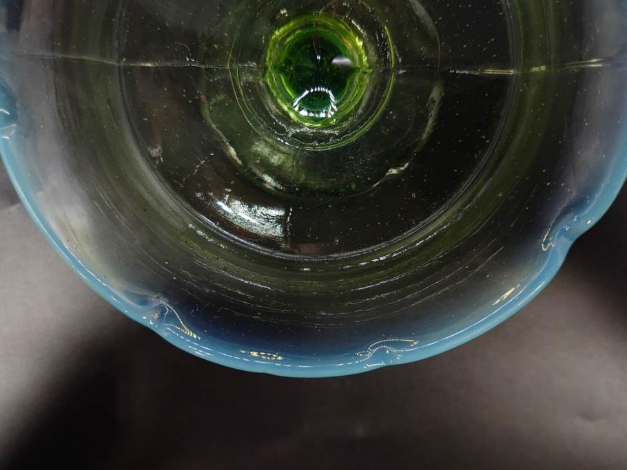 大正～昭和初期　当時物　プレスガラス　青縁　輪花　アイスクリームコップ　涼しげな佇まいの氷コップ3点セット(水色、グラス、硝子、和ガラス)(R-082803)