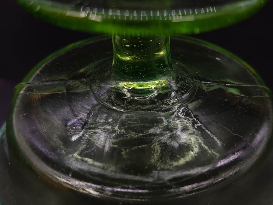 大正～昭和初期　当時物　プレスガラス　青縁　輪花　アイスクリームコップ　涼しげな佇まいの氷コップ3点セット(水色、グラス、硝子、和ガラス)(R-082803)