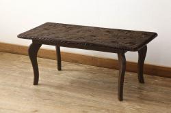 イギリスアンティーク　猫脚　ウォールナット材の杢目が美しい引き出し付きサイドテーブル(コンソールテーブル、花台、飾り台、英国)(R-065921)