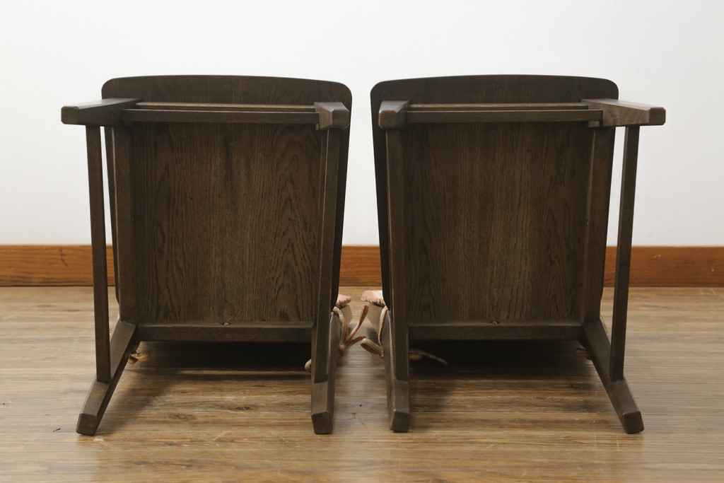 中古　美品　永田良介商店　神戸洋家具　落ち着きのあるシックな佇まいが魅力のラダー型ダイニングチェア2脚セット(食堂椅子、ラダーバックチェア、ワークチェア、板座チェア、イス)(R-069991)