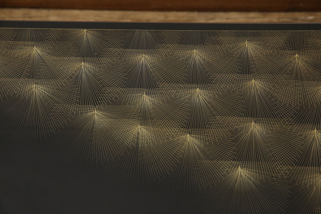 中古 輪島塗り 沈金師 福光満穂作 ガラス天板付き 繊細な図柄が美しい