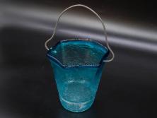 氷裂文　青色　ガラス　涼やかな佇まいのアイスペール(ひび焼き?、硝子、氷入れ、アイスバスケット、氷おけ、氷桶)(R-082813)