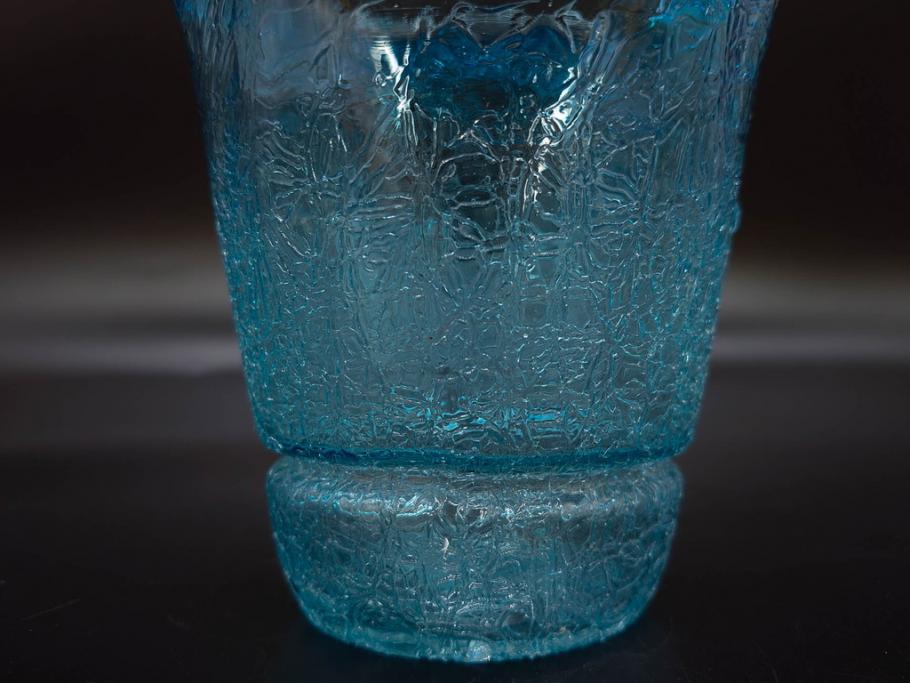 氷裂文　青色　ガラス　涼やかな佇まいのアイスペール(ひび焼き?、硝子、氷入れ、アイスバスケット、氷おけ、氷桶)(R-082813)