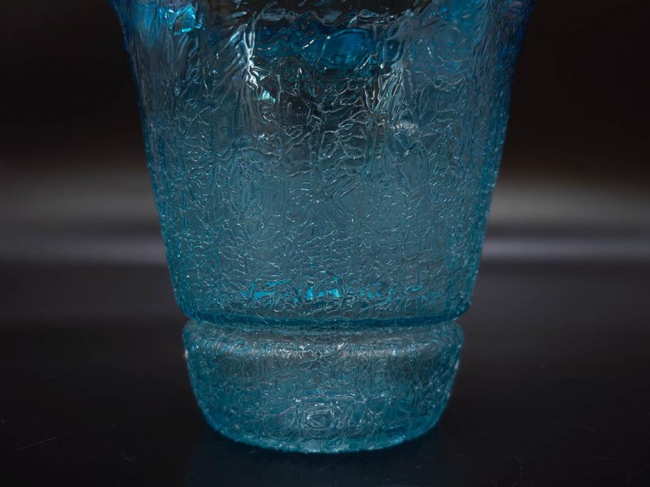 氷裂文　青色　ガラス　涼やかな佇まいのアイスペール(ひび焼き?、硝子、氷入れ、アイスバスケット、氷おけ、氷桶)(R-082813)