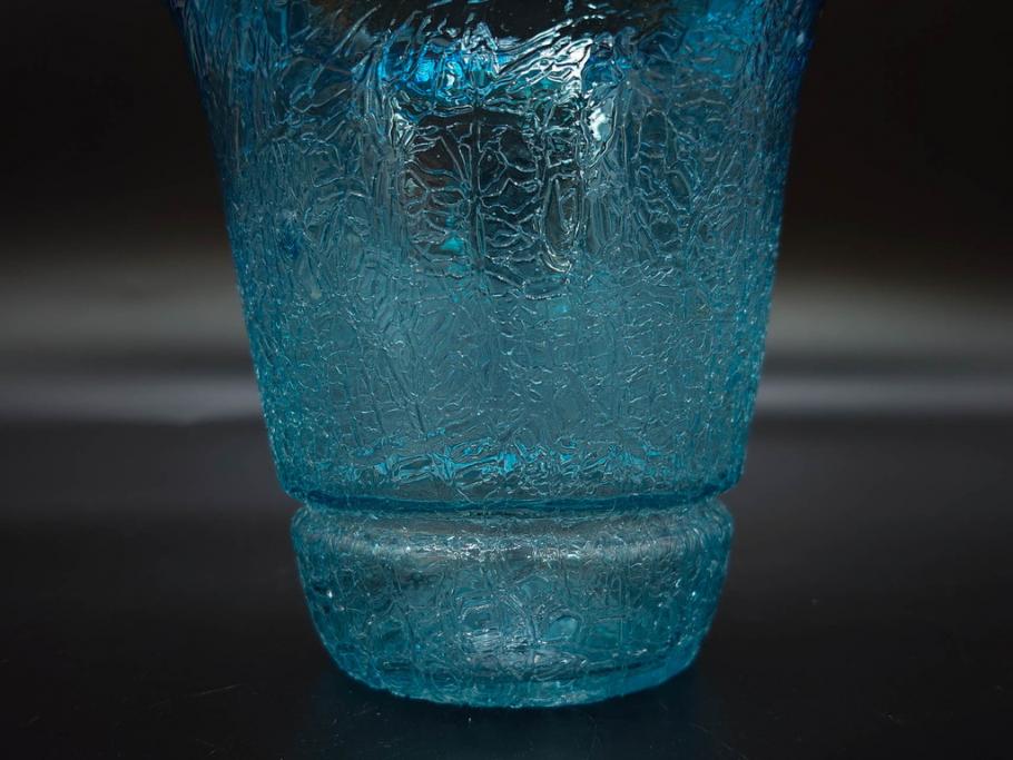 氷裂文　青色　ガラス　涼やかな佇まいのアイスペール(ひび焼き?、硝子、氷入れ、アイスバスケット、氷おけ、氷桶)(R-082813)