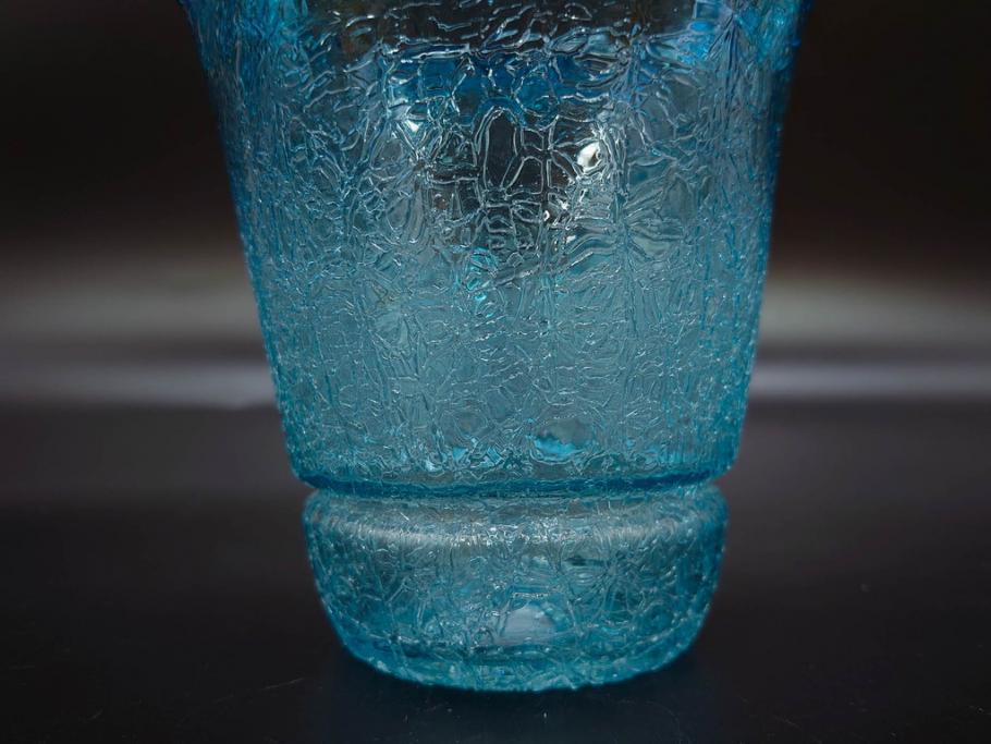 氷裂文　青色　ガラス　涼やかな佇まいのアイスペール(ひび焼き?、硝子、氷入れ、アイスバスケット、氷おけ、氷桶)(R-082813)
