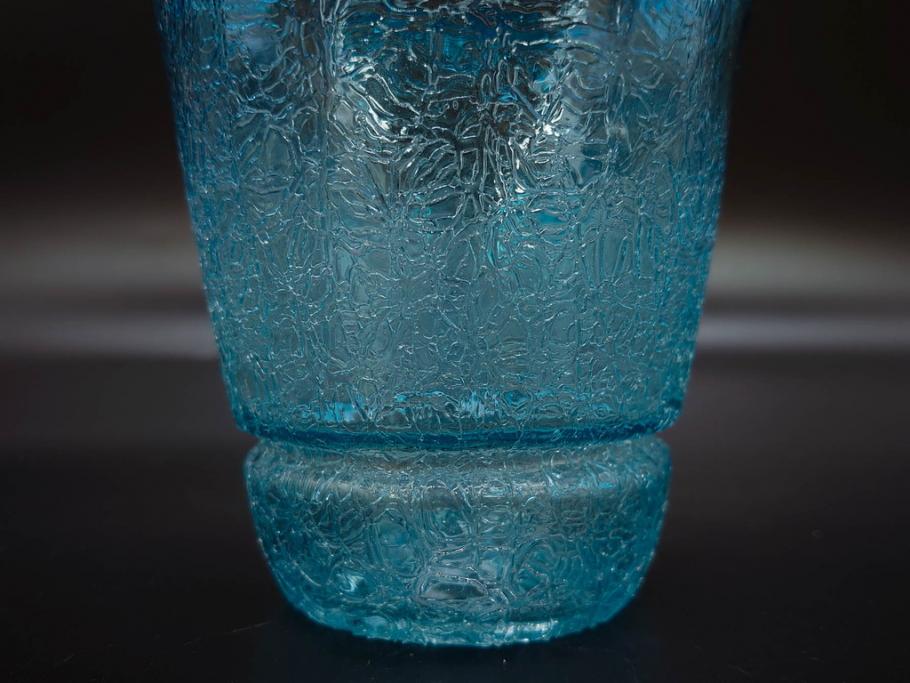 氷裂文　青色　ガラス　涼やかな佇まいのアイスペール(ひび焼き?、硝子、氷入れ、アイスバスケット、氷おけ、氷桶)(R-082813)