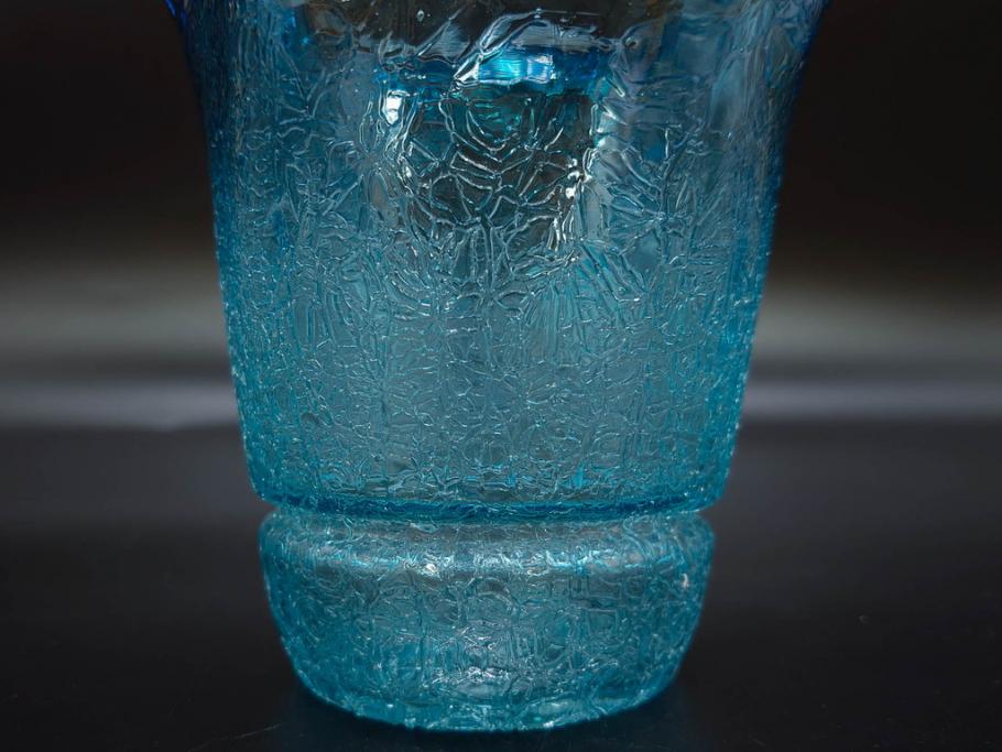 氷裂文　青色　ガラス　涼やかな佇まいのアイスペール(ひび焼き?、硝子、氷入れ、アイスバスケット、氷おけ、氷桶)(R-082813)
