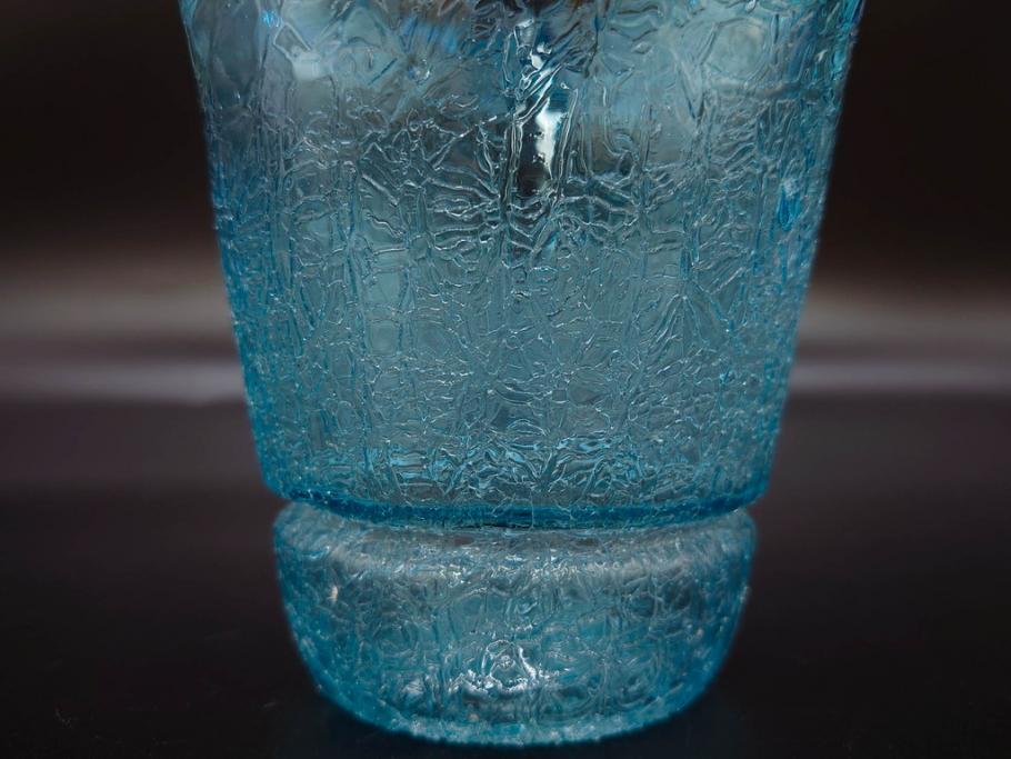 氷裂文　青色　ガラス　涼やかな佇まいのアイスペール(ひび焼き?、硝子、氷入れ、アイスバスケット、氷おけ、氷桶)(R-082813)