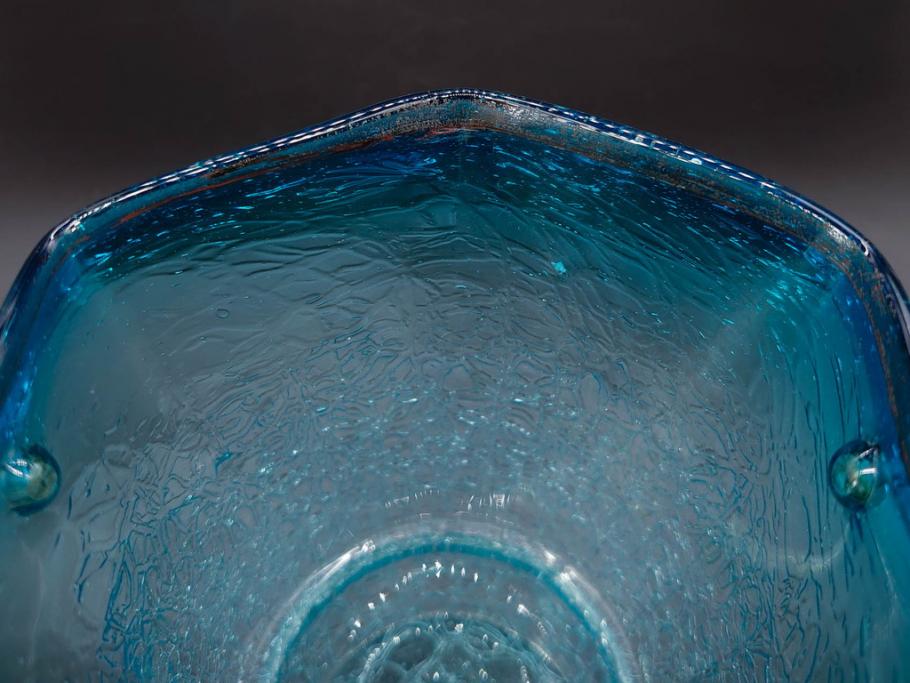 氷裂文　青色　ガラス　涼やかな佇まいのアイスペール(ひび焼き?、硝子、氷入れ、アイスバスケット、氷おけ、氷桶)(R-082813)