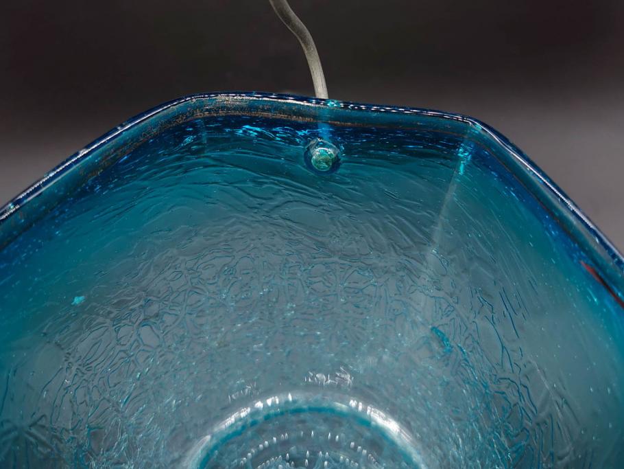 氷裂文　青色　ガラス　涼やかな佇まいのアイスペール(ひび焼き?、硝子、氷入れ、アイスバスケット、氷おけ、氷桶)(R-082813)
