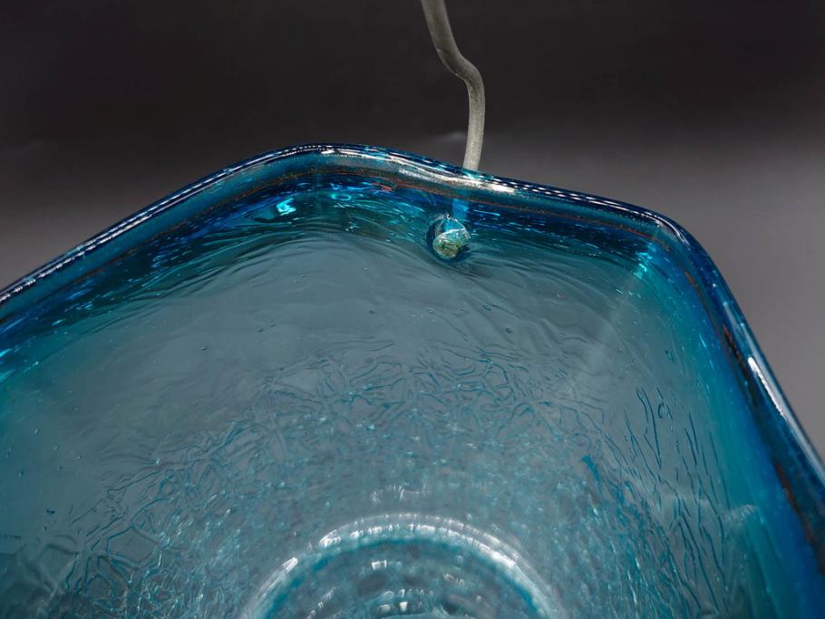 氷裂文　青色　ガラス　涼やかな佇まいのアイスペール(ひび焼き?、硝子、氷入れ、アイスバスケット、氷おけ、氷桶)(R-082813)