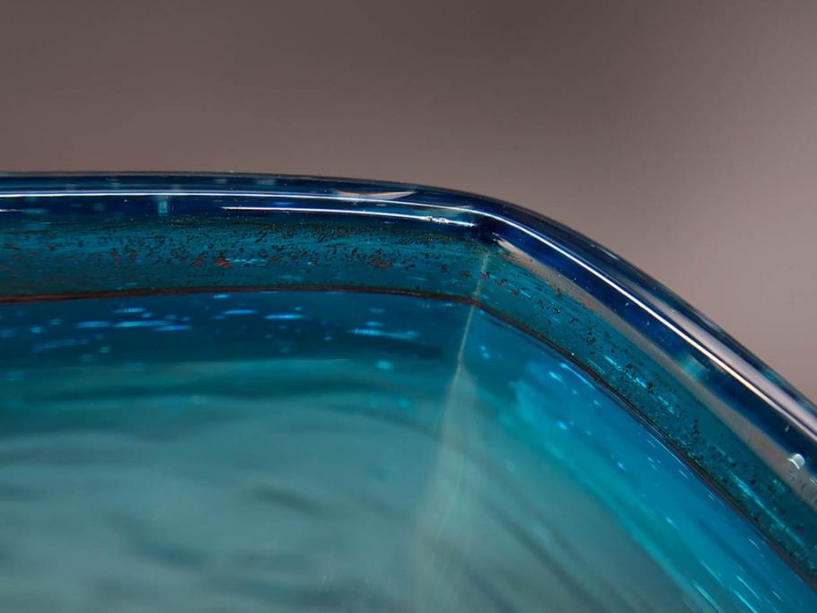 氷裂文　青色　ガラス　涼やかな佇まいのアイスペール(ひび焼き?、硝子、氷入れ、アイスバスケット、氷おけ、氷桶)(R-082813)
