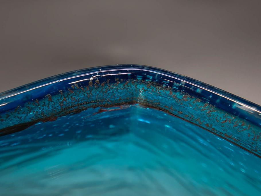 氷裂文　青色　ガラス　涼やかな佇まいのアイスペール(ひび焼き?、硝子、氷入れ、アイスバスケット、氷おけ、氷桶)(R-082813)