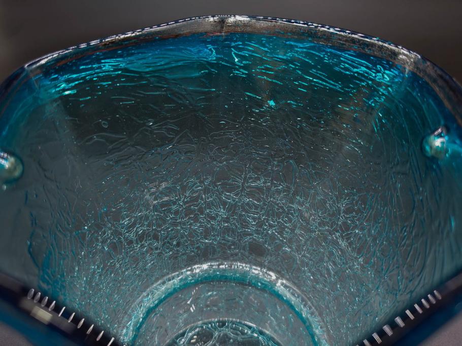 氷裂文　青色　ガラス　涼やかな佇まいのアイスペール(ひび焼き?、硝子、氷入れ、アイスバスケット、氷おけ、氷桶)(R-082813)