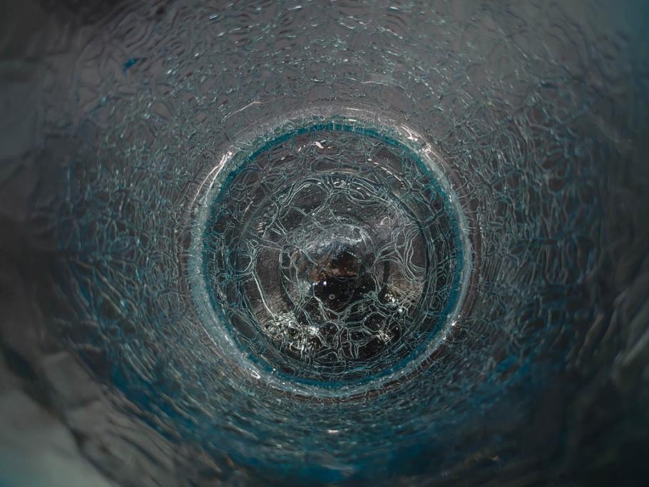 氷裂文　青色　ガラス　涼やかな佇まいのアイスペール(ひび焼き?、硝子、氷入れ、アイスバスケット、氷おけ、氷桶)(R-082813)