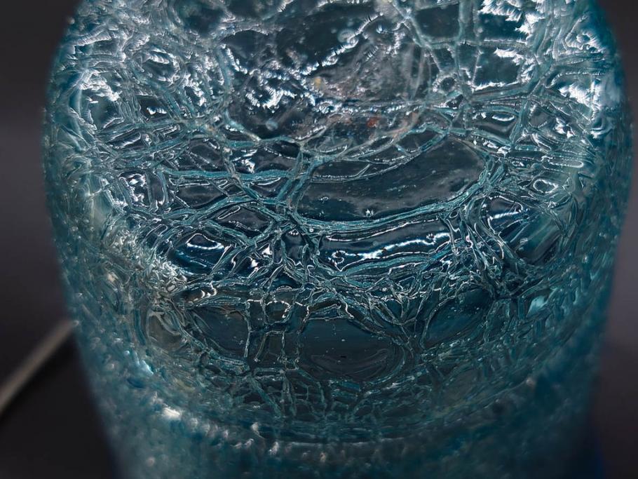 氷裂文　青色　ガラス　涼やかな佇まいのアイスペール(ひび焼き?、硝子、氷入れ、アイスバスケット、氷おけ、氷桶)(R-082813)