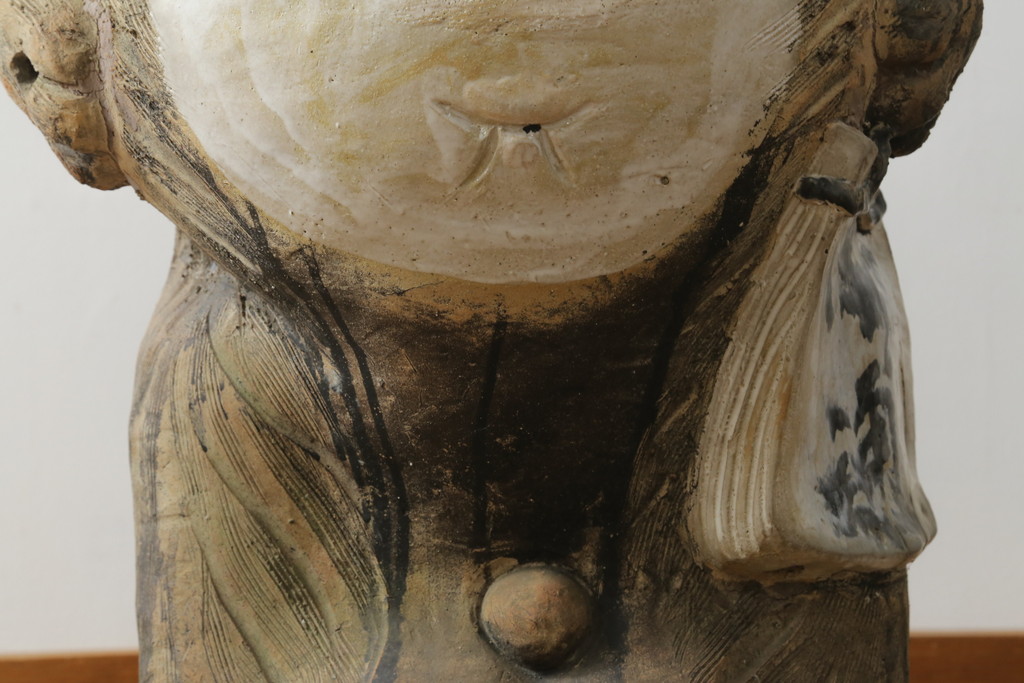 時代物　信楽焼　特大144cm　素朴な質感が味わい深い狸の置物(たぬき、タヌキ、オブジェ)(R-075842)