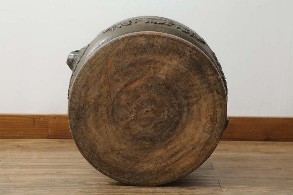 昭和初期　上手物　御鋳物師 塩原　約25kg　細やかな意匠が施された存在感のある古銅火鉢(手あぶり、鉢カバー)(R-075839)