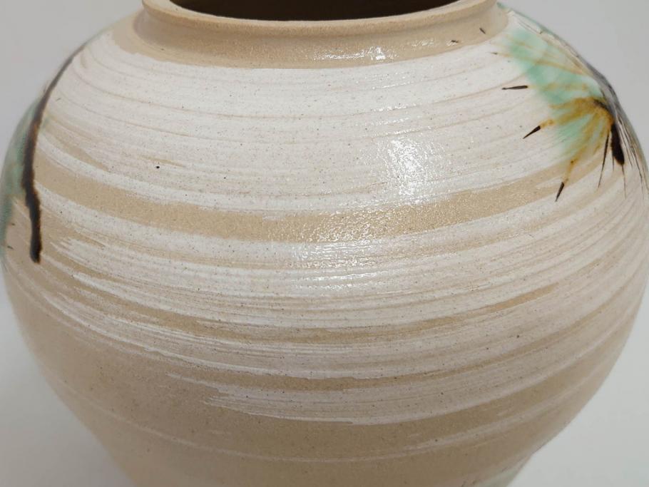 武田敏男　益子焼　松文　高さ 約24cm　匠の美技を感じる花瓶(花生、花入、花器、裏印、共箱付)(R-082817)