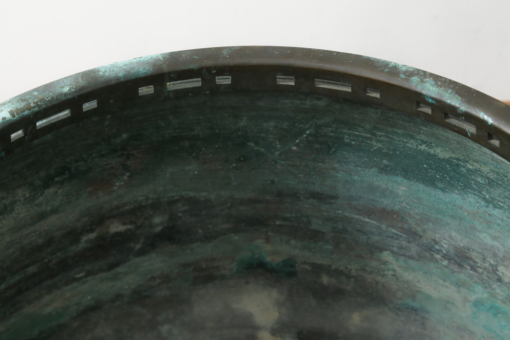 昭和四年　塩原 鋳之　古銅特大火鉢　上手物　約60kg(御鋳物師、手あぶり、鉢カバー、昭和4年、1929年)(R-075840)