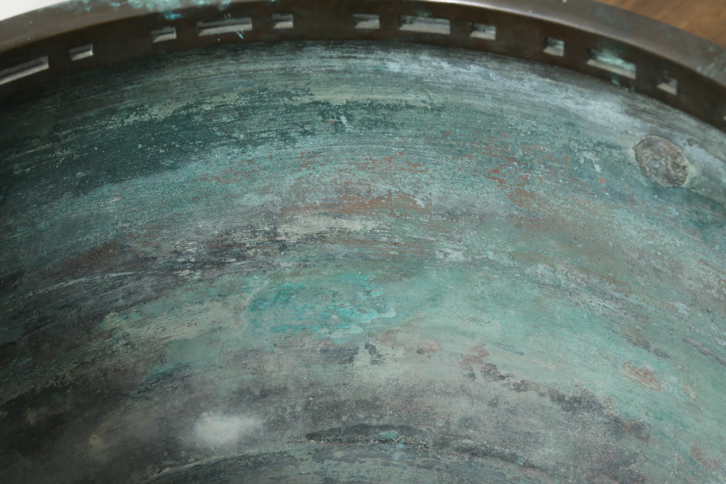 昭和四年　塩原 鋳之　古銅特大火鉢　上手物　約60kg(御鋳物師、手あぶり、鉢カバー、昭和4年、1929年)(R-075840)