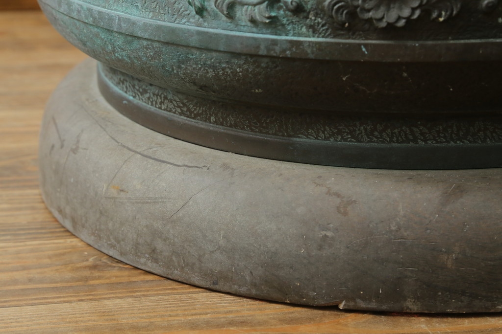 昭和四年　塩原 鋳之　古銅特大火鉢　上手物　約60kg(御鋳物師、手あぶり、鉢カバー、昭和4年、1929年)(R-075840)