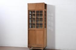 和製アンティーク　レトロな雰囲気漂う古い木味のハエ帳付き幅狭水屋箪笥(茶水屋、置き水屋、茶棚、収納棚、戸棚、蝿帳、はい帳、キャビネット)(R-082418)