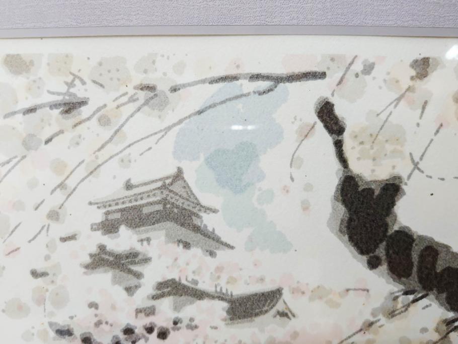 真作　1994年　橋本広喜　「春イメージ」　298/500　「夏イメージ」　AP　淡い色彩に心が癒されるリトグラフ2点セット(桜、城、山、風景、額付き、外箱付き)(R-082818)