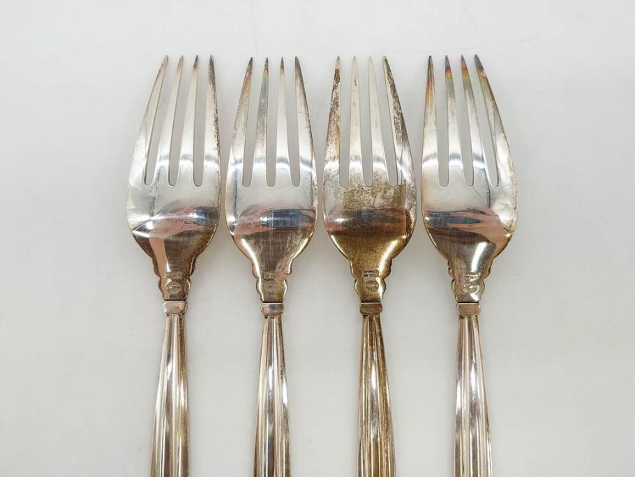 デンマーク　GEORG JENSEN(ジョージ・ジェンセン)　ACORN(エコーン)　STERLING SILVER(スターリングシルバー)　カトラリーセット(スプーン6本、ナイフ6本、フォーク12本、合計24本、銀製、SV925、食器、箱付き)(R-075963)