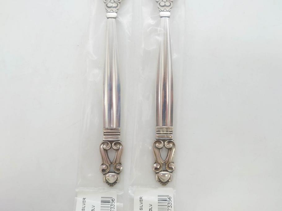 デンマーク　GEORG JENSEN(ジョージ・ジェンセン)　ACORN(エコーン)　STERLING SILVER(スターリングシルバー)　カトラリーセット(スプーン6本、ナイフ6本、フォーク12本、合計24本、銀製、SV925、食器、箱付き)(R-075963)