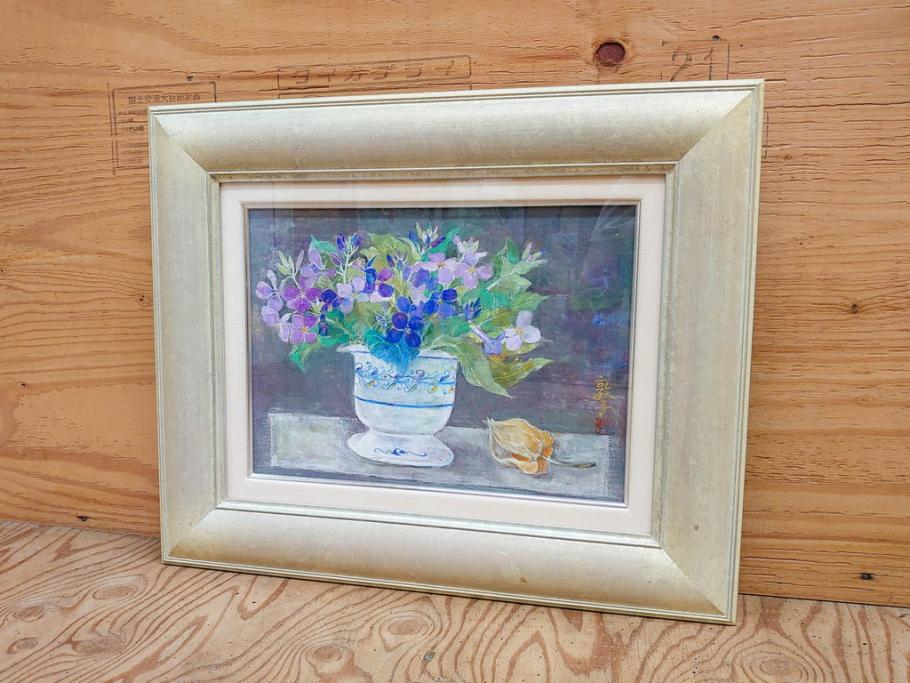 真作　三輪敦子　「初夏に咲く」　F4号　日本画(花、共シール、絵画、額装)(R-075964)