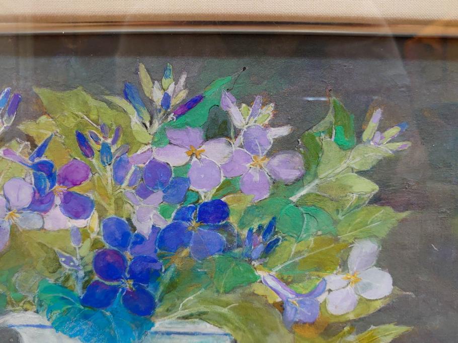 真作　三輪敦子　「初夏に咲く」　F4号　日本画(花、共シール、絵画、額装)(R-075964)