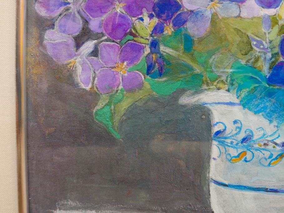 真作　三輪敦子　「初夏に咲く」　F4号　日本画(花、共シール、絵画、額装)(R-075964)