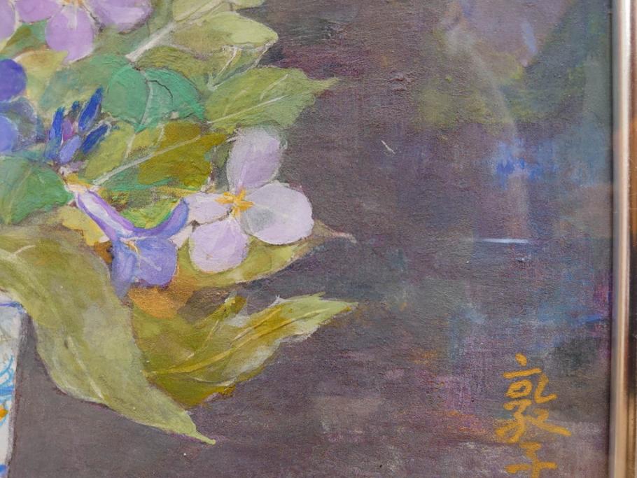 真作　三輪敦子　「初夏に咲く」　F4号　日本画(花、共シール、絵画、額装)(R-075964)