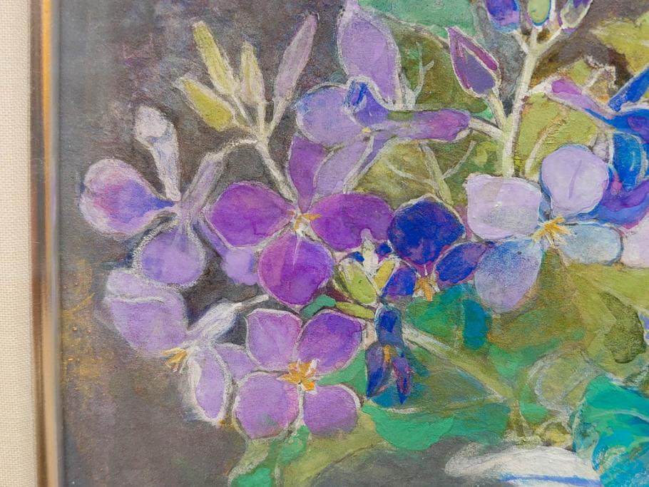 真作　三輪敦子　「初夏に咲く」　F4号　日本画(花、共シール、絵画、額装)(R-075964)