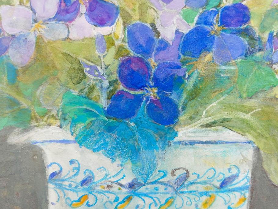 真作　三輪敦子　「初夏に咲く」　F4号　日本画(花、共シール、絵画、額装)(R-075964)