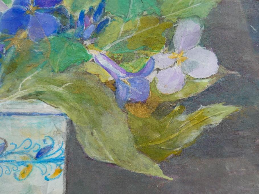 真作　三輪敦子　「初夏に咲く」　F4号　日本画(花、共シール、絵画、額装)(R-075964)