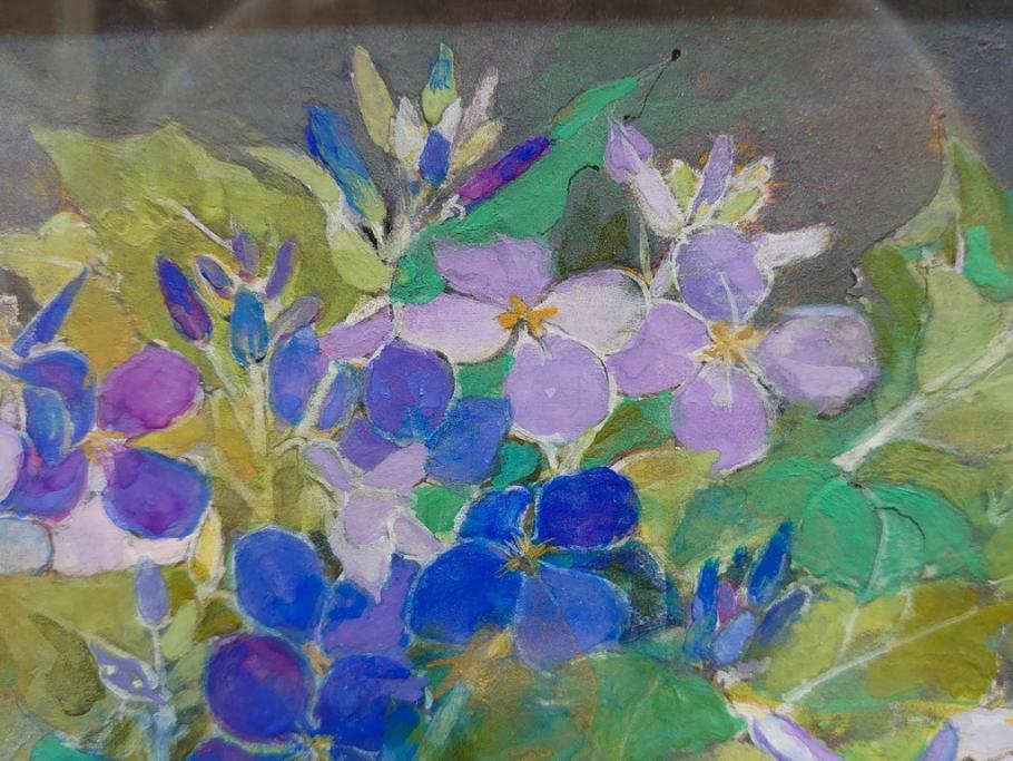 真作　三輪敦子　「初夏に咲く」　F4号　日本画(花、共シール、絵画、額装)(R-075964)